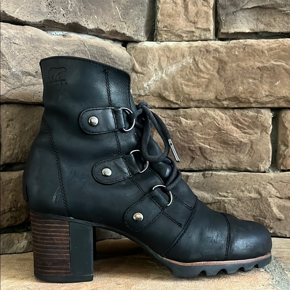 Sorel Women's Addington Lace‎ Up Black Leather Ankle Boots / SZ 9.5